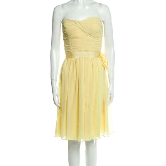 NWT Monique Lhuillier Bridesmaids Pale Yellow Strapless Mini Dress size 10 - Picture 1 of 13